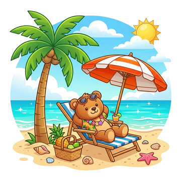 Teddy Bear in Hawaiian Shirt on a Sunbed
