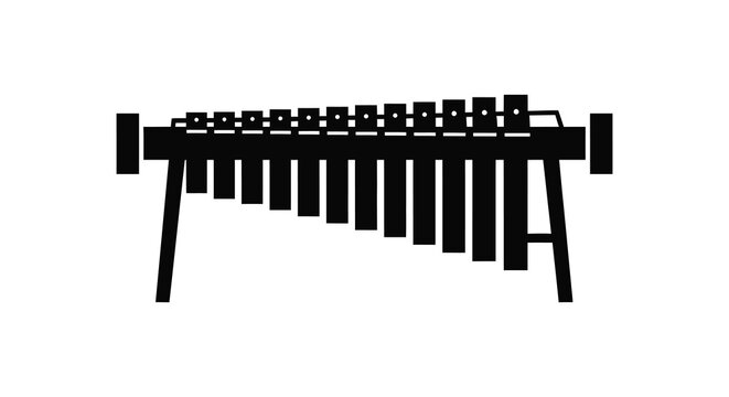 Musical instrument marimba in black silhouette against a white background xylophone