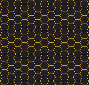 Motif en nid d&rsquo;abeilles - Structure hexagonale - fond g&eacute;om&eacute;trique alv&eacute;oles minimaliste Noir et dor&eacute; Or - vecteur