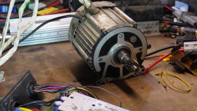Electric Motor with Cooling Fins on Workshop Bench