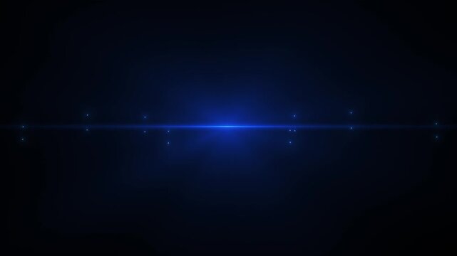 Blue horizontal light flare with subtle glowing particles on a dark background, creating a futuristic cinematic effect for motion graphics and intros.