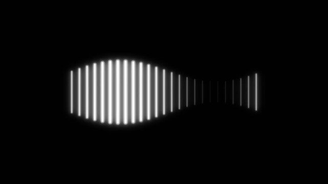 Abstract white glowing audio equalizer bars on a black background