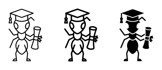 Fototapeta premium Graduation Ant Icons, Academic Insect Vector Set, Education Symbol Collection, Graduate Insect Art