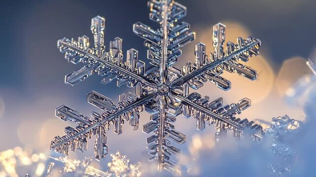 A detailed close-up view of a single natural ice crystal formation