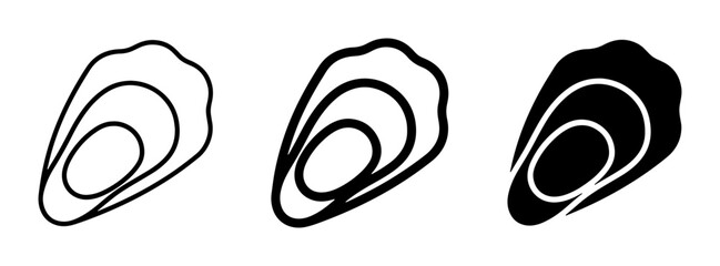 Oyster Icons, Seafood Vector Graphics, Marine Life Symbols, Ocean Delicacy Illustrations, Minimalist Shell Designs, Black and White Seafood Art © Nusrat
