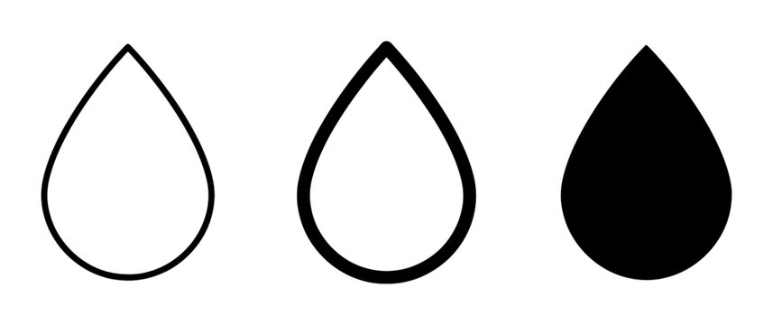 Water Drop Icons, Liquid Symbol Set, Fluid Droplet Shapes, Hydration and Purity Concepts, Simple Vector Graphics