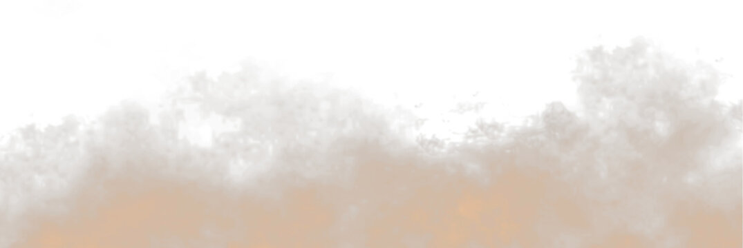 orange Transparent png of brown dust smoke sand cloud particles isolated on transparent background. Soft air pollution sandstorm smog explosion design elements overlay for compositing editing soil