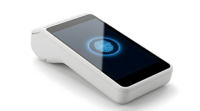White Portable Payment Terminal with Blue Loading Icon on Screen