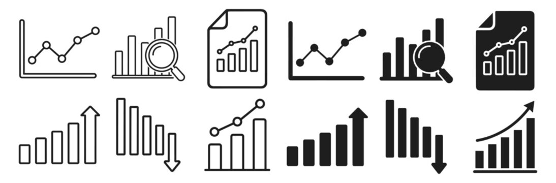 Business chart icon set with growth and analytics symbols