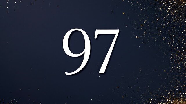 Gold Glitter Blow‑Away Reveal of Number 97 on Solid Background