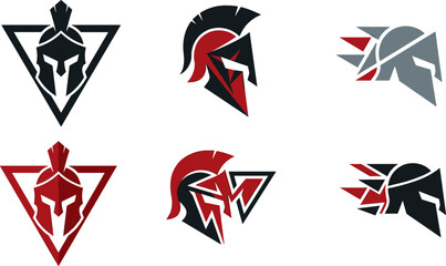 Spartan Helmet Logo Set with Dynamic Geometric Shields and Speed Elements for Esport Teams Gaming Clans Security Brands and Gym Fitness Vector Illustration © amzad