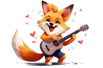 Fototapeta premium Fox character play guitar cartoon performance creativity.