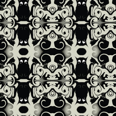 Obraz premium Symmetrical gothic damask pattern with black and paie mint Green Abstract rorschach inkblot designand pale mint green Abstract rorschach inkblot design