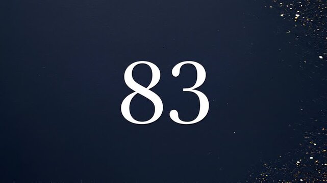 Gold Glitter Blow‑Away Reveal of Number 83 on Solid Background