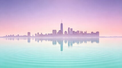 Obraz premium City skyline at sunrise with water reflection