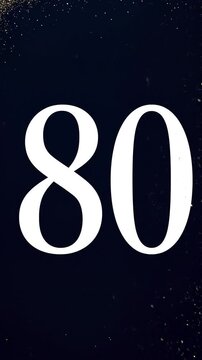 Gold Glitter Blow‑Away Reveal of Number 80 on Solid Background