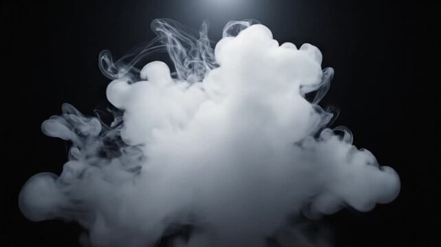 White smoke cloud rising and swirling against dark background