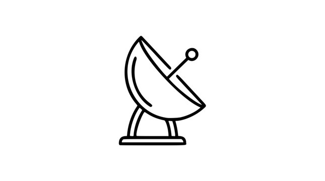 Minimal satellite dish vector icon with rounded base and clean outline, hand-drawn parabolic antenna illustration for internet signal, broadcasting, telecom technology, and scalable SVG design