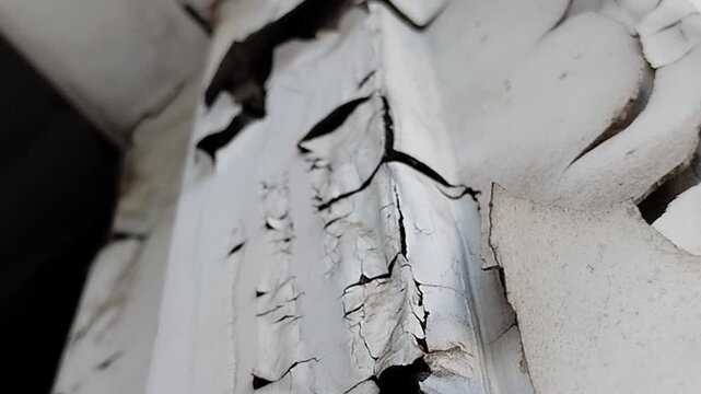 Wood paint is peeling and damaged due to the weather