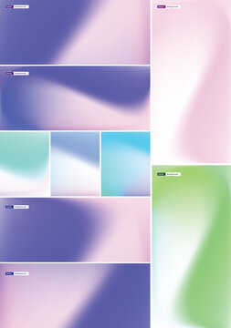 Abstract mesh gradient backgrounds set with soft fluid waves in pastel pink, purple, blue, and green tones.