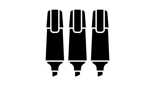 Three black markers with white details on a clean white background for back to school supplies