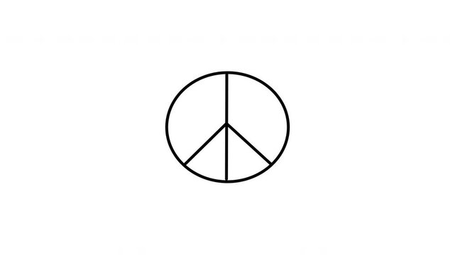 Minimalist outline animation of the classic round pacifist freedom peace symbol emblem drawing on and fading out. Features a clean pop up style in 3 color setups.