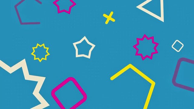 Colorful Memphis Style Background with Animated Geometric Shapes