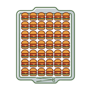 Baking Sheet Full of Hamburgers, Fast Food Meal Preparation, Grilling and Cooking Concept