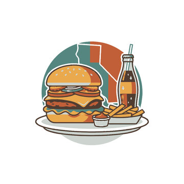 California Burger Meal, Retro Style, Classic American Diner Food