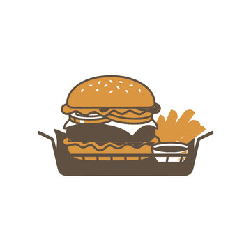 Delicious Burger and Fries Meal in a Basket