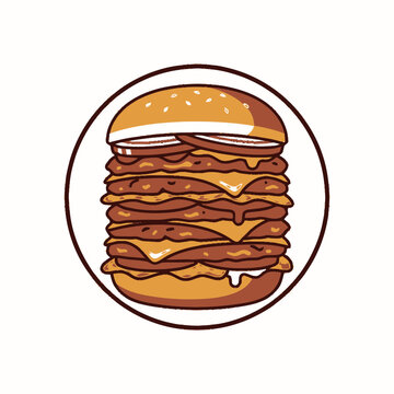 Giant Stacked Burger Icon with Cheese and Onion Rings