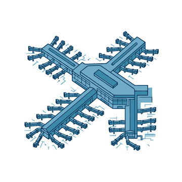 Futuristic Airport Terminal Building Design, Aerial View, Modern Architecture