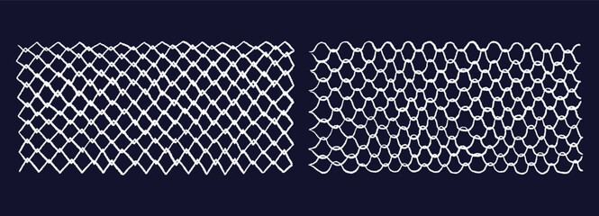 Hand drawn soccer crayon net sketch with goal mesh texture pattern. Doodle style football grid set. Vector geometric white line lattice print creates abstract woven background © Yauheniya_Bandaruk