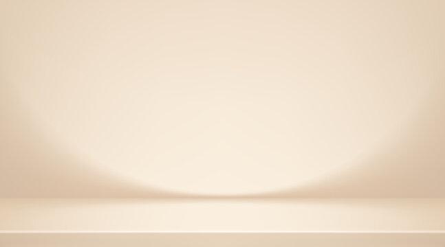 Minimalist cream gradient backdrop with warm champagne tones. Clean abstract scene bg featuring subtle shadows and delicate pastel hues for elegant displays products. Vector Illustration