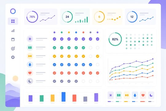 Admin dashboard interface design template with infographics, charts, and data analysis elements