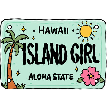 Colorful Hand Drawn Hawaiian License Plate Template Collection with Tropical Surf Summer Design