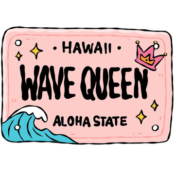 Colorful Hand Drawn Hawaiian License Plate Template Collection with Tropical Surf Summer Design