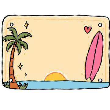 Colorful Hand Drawn Hawaiian License Plate Template Collection with Tropical Surf Summer Design
