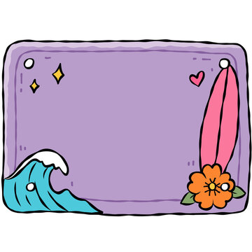 Colorful Hand Drawn Hawaiian License Plate Template Collection with Tropical Surf Summer Design
