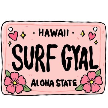 Colorful Hand Drawn Hawaiian License Plate Template Collection with Tropical Surf Summer Design