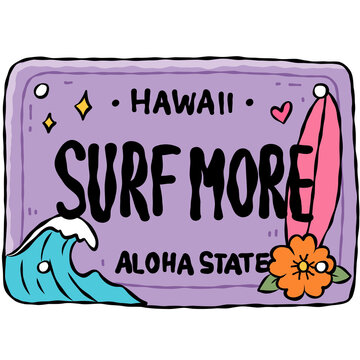 Colorful Hand Drawn Hawaiian License Plate Template Collection with Tropical Surf Summer Design
