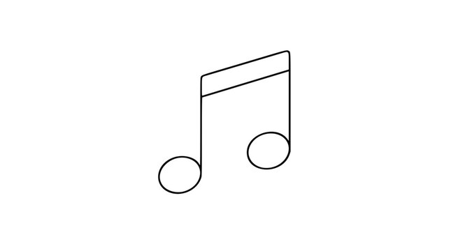 Clean hand-drawn beamed music note vector icon illustration with black outline, paired note heads and angled stem, ideal for audio apps, lessons, concerts, playlists, melody and sound themed designs