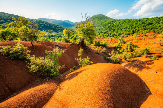 Red clay terrain Kokkinopilos Preveza near Preveza city, in Epirus region, Greece.