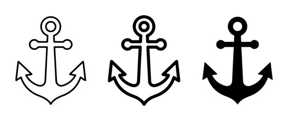 Nautical Anchor Icons Set: Simple Line Art and Solid Silhouette Designs for Marine and Maritime Themes © Shakil