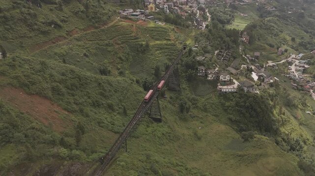 Sapa Mountain Train Vietnam Fansipan Drone Shot