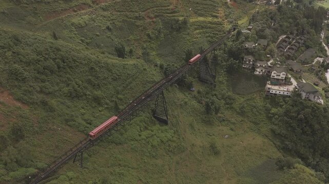 Sapa Mountain Train Vietnam Fansipan Drone Shot