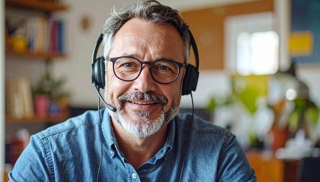 Man on Video Call in Modern Home Office in Casual Setting