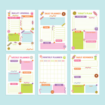 Colorful flat layout bullet journal planner set