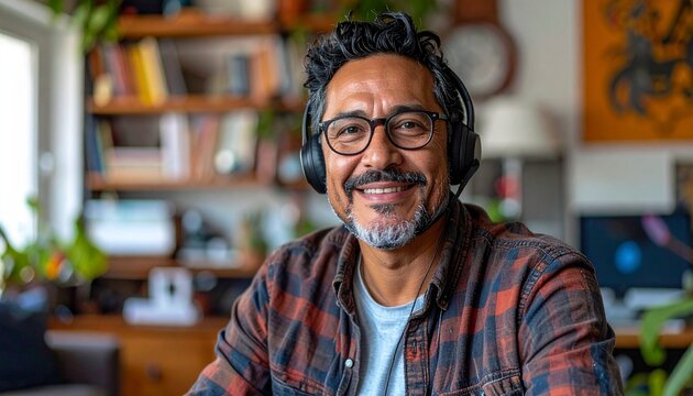 Man on Video Call in Modern Home Office in Casual Setting
