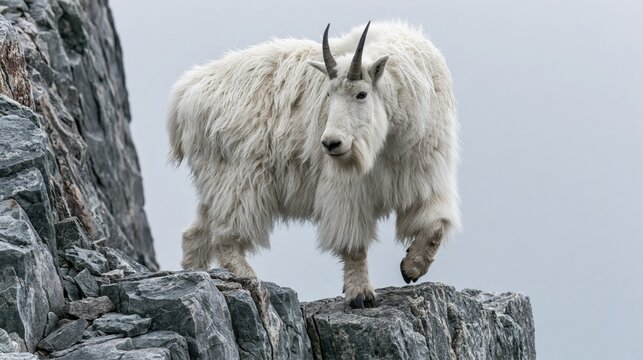 Mountain Goat on Rocky Cliff